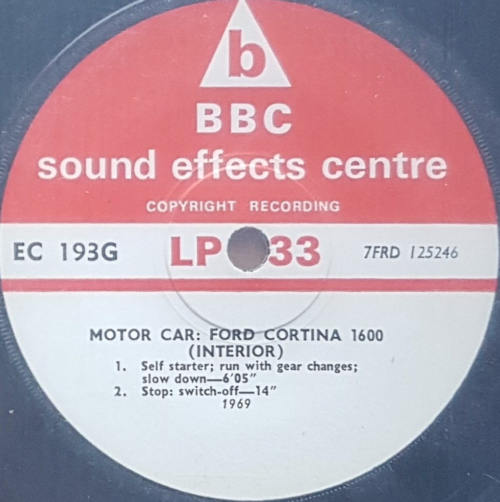 EC 193G Motor car: Ford Cortina 1600 Not registered from the BBC records and Tapes library Label